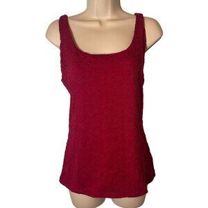 White House Black Market Women Tank Top Eyelet Sleeveless Dark Red L Floral Lace